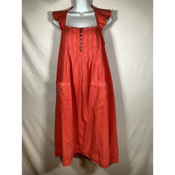 Anthropologie PILCRO Dress Flutter Sleeve Midi Red Cotton Canvas Womens MP - Picture 6 of 15